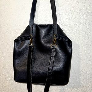 Black leather tote bag